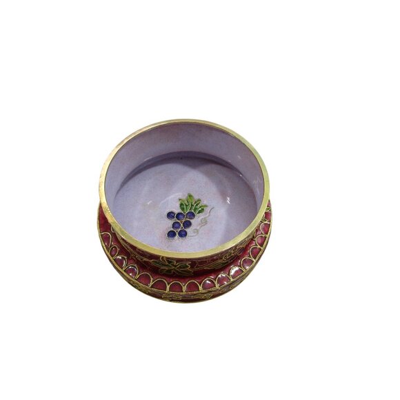 Vintage Decorative Cloisonne Wine Coaster With Grape Vine Motif GUC Red Brass - Picture 10 of 10